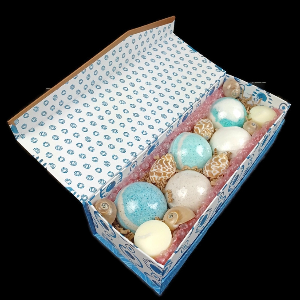 Handmade 5 Luxury Bathbombs Gift Basket Bath Set Beach Decor Box Seashells